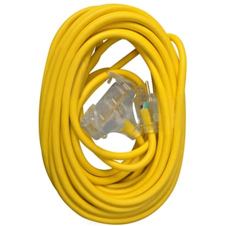 Virtual SJTW Extension Cord, 12 AWG, Outdoor, 12/3, 3 Outlets, Yellow, 50 ft VI135475